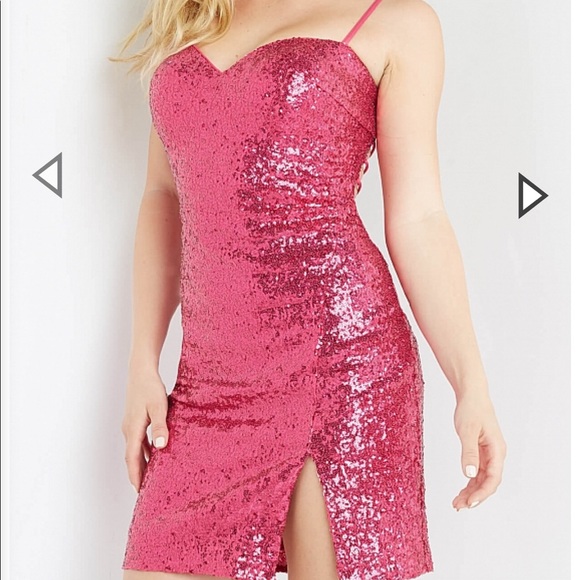 Jovani 07666 Raspberry Sequin Spaghetti Strap Short Dress. Size 0. - Picture 2 of 9